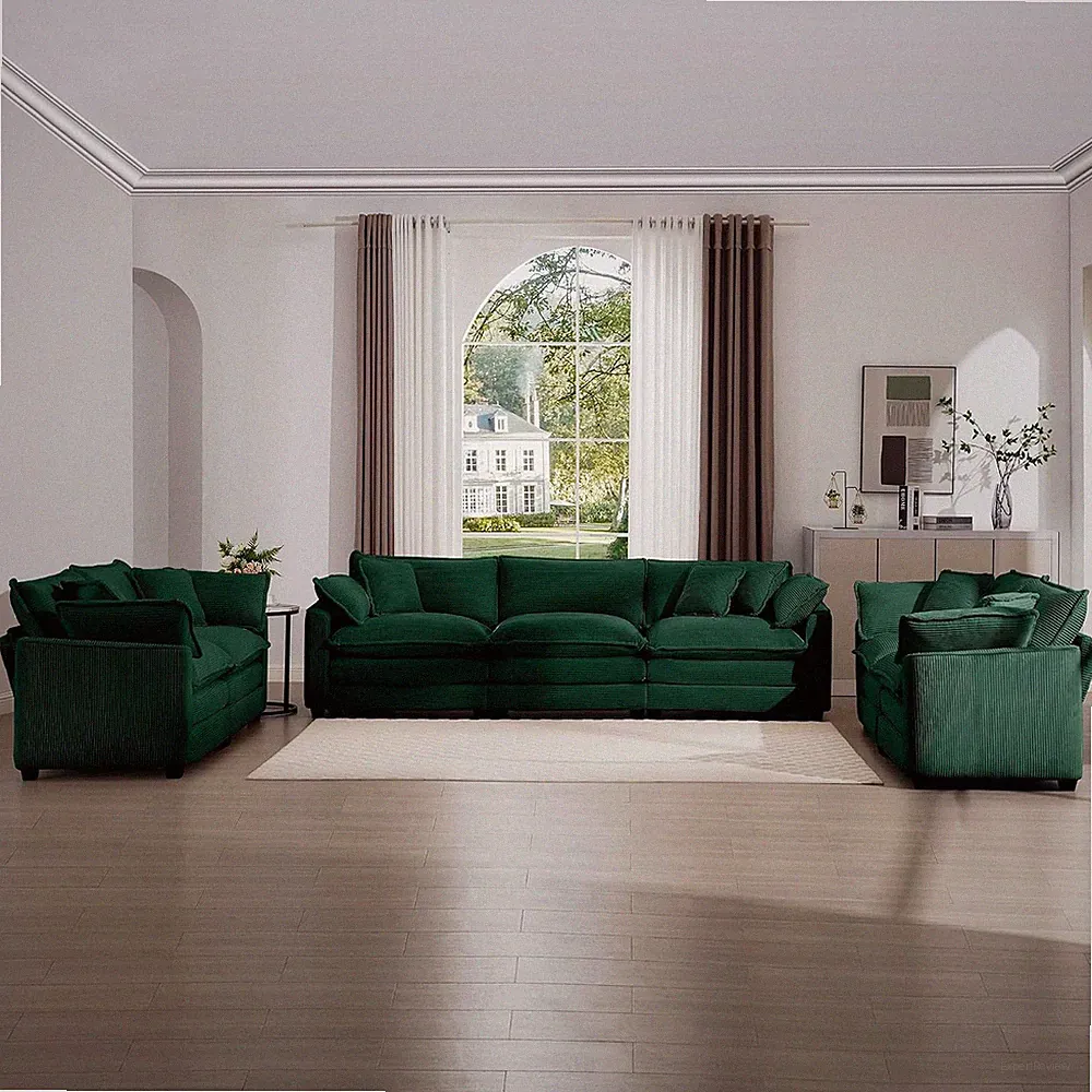 3-Piece Sofa Set with 1 Oversized Corduroy 3-Seater Sofa & 2 Loveseat Sofa, Upho