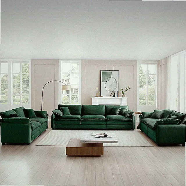 3-Piece Sofa Set with 1 Oversized Corduroy 3-Seater Sofa & 2 Loveseat Sofa, Upho