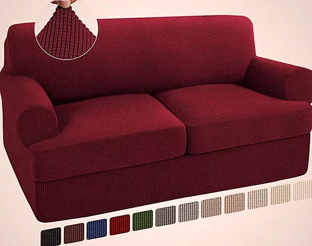 3 Piece T Cushion Loveseat Sofa Slipcover 2 Cushion Stretch Cover Burgundy