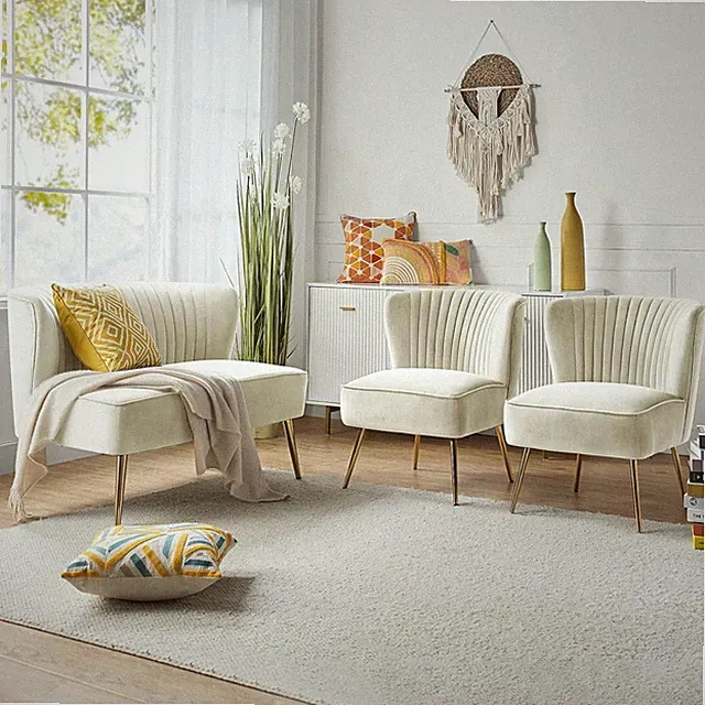 3 Piece Velvet Living Room Furniture Set, Modern Comfy Upholstered Chair Set wit