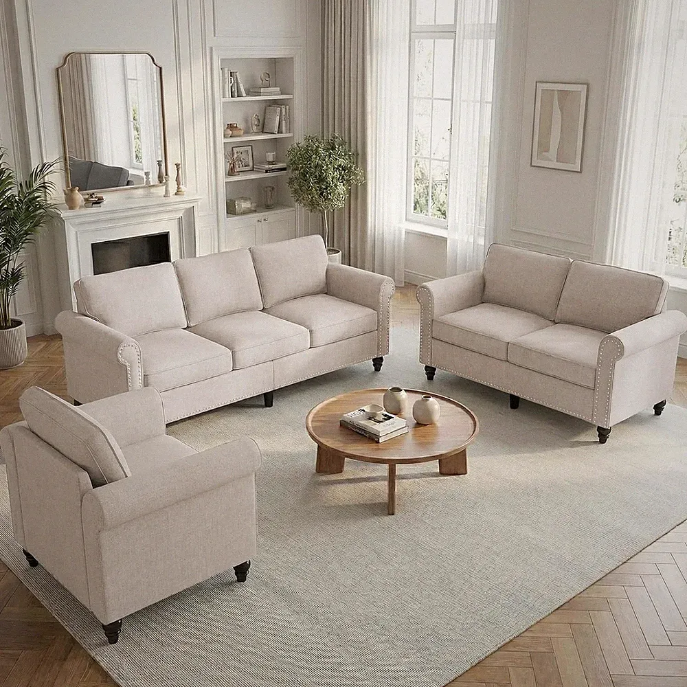 3 Pieces Living Room Sofa Set, Modern Sectional Sofa Couch and Loveseat & Armcha