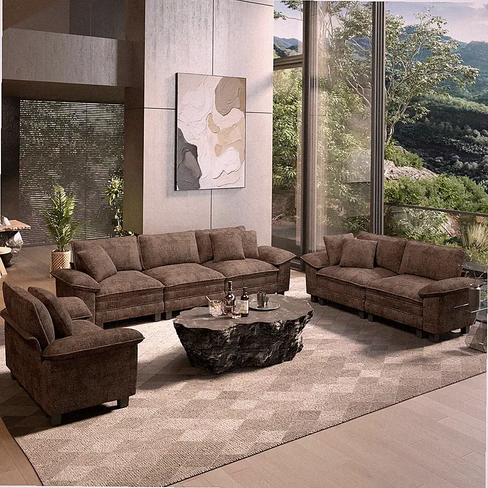 3 Pieces Modular Sectional Couch Set with Armchair Loveseat | Modern 6-Seater Cl