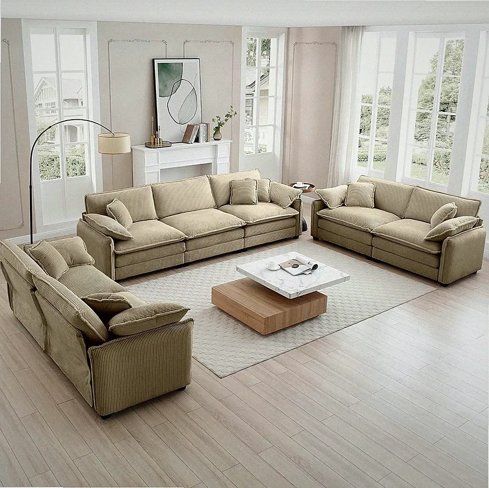 3 Pieces Modular Sectional Sofa Set with 3-Seater Couch and 2 Loveseat Sofa,Mode