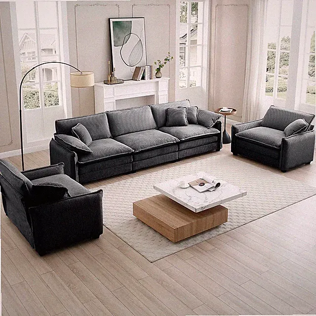 3 Pieces Modular Sectional Sofa Set with 3-Seater Couch and 2 Sofa Chair,Modern