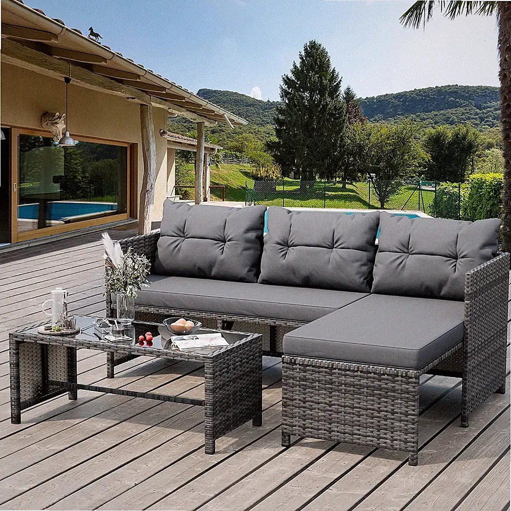 3 Pieces Outdoor Patio Furniture Sets, Wicker Patio Conversation Sets, All Weath