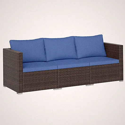 3 Pieces Outdoor Sectional Sofa Set with Soft Cushions-Navy - Color: Navy