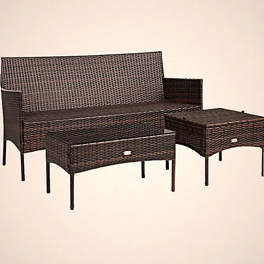 3 Pieces Patio Furniture Sectional Set with 5 Cozy Cushions-Black - Color: Black