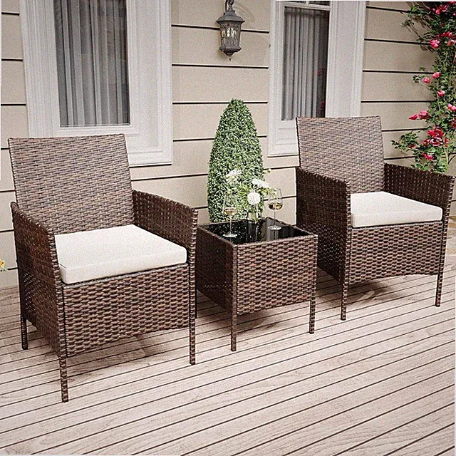 3-Pieces Patio Furniture Set Outdoor Sectional Sofa Rattan Wicker Sofa Brown