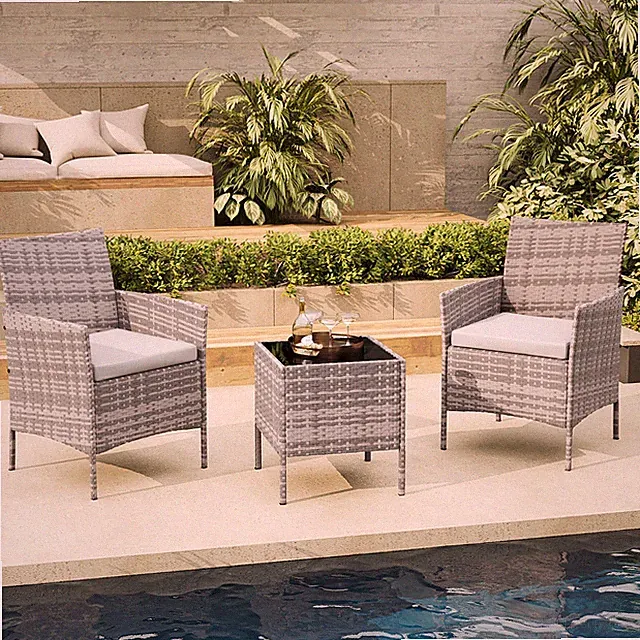3-Pieces Patio Furniture Set Outdoor Sectional Sofa Rattan Wicker Sofa Gray US