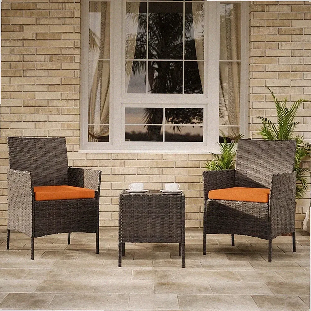3 Pieces Patio Furniture Set Outdoor Sectional Sofa Rattan Wicker Sofa Orange