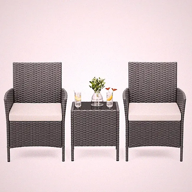 3-Pieces Patio Furniture Set Outdoor Sectional Sofa Rattan Wicker Sofa W/ Table