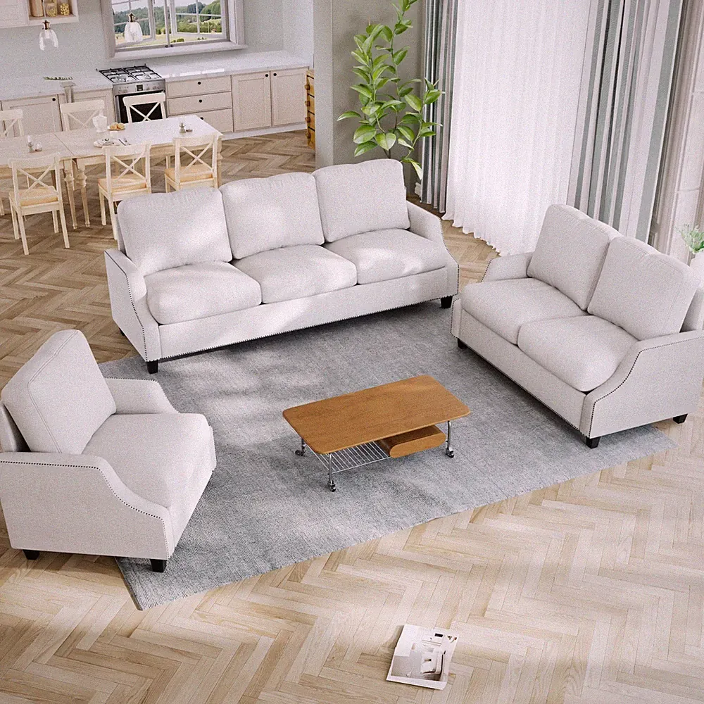 3 Pieces Sectional Sofa Modular Couch Loveseat Armchair Set Nailhead Armrests