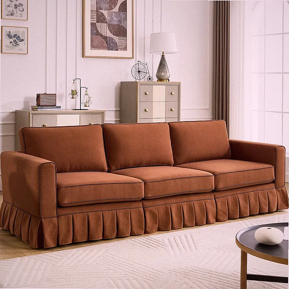 3-Seat 98" Brown Linen Modular Sectional Cloud Sofa w/ Skirts & Washable Covers