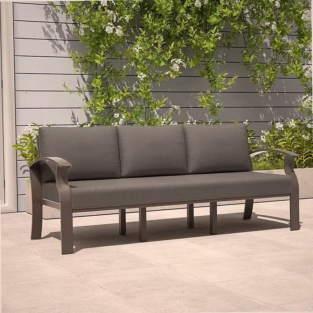 3-Seat Aluminum Sectional Patio Couch with Grey Cushions
