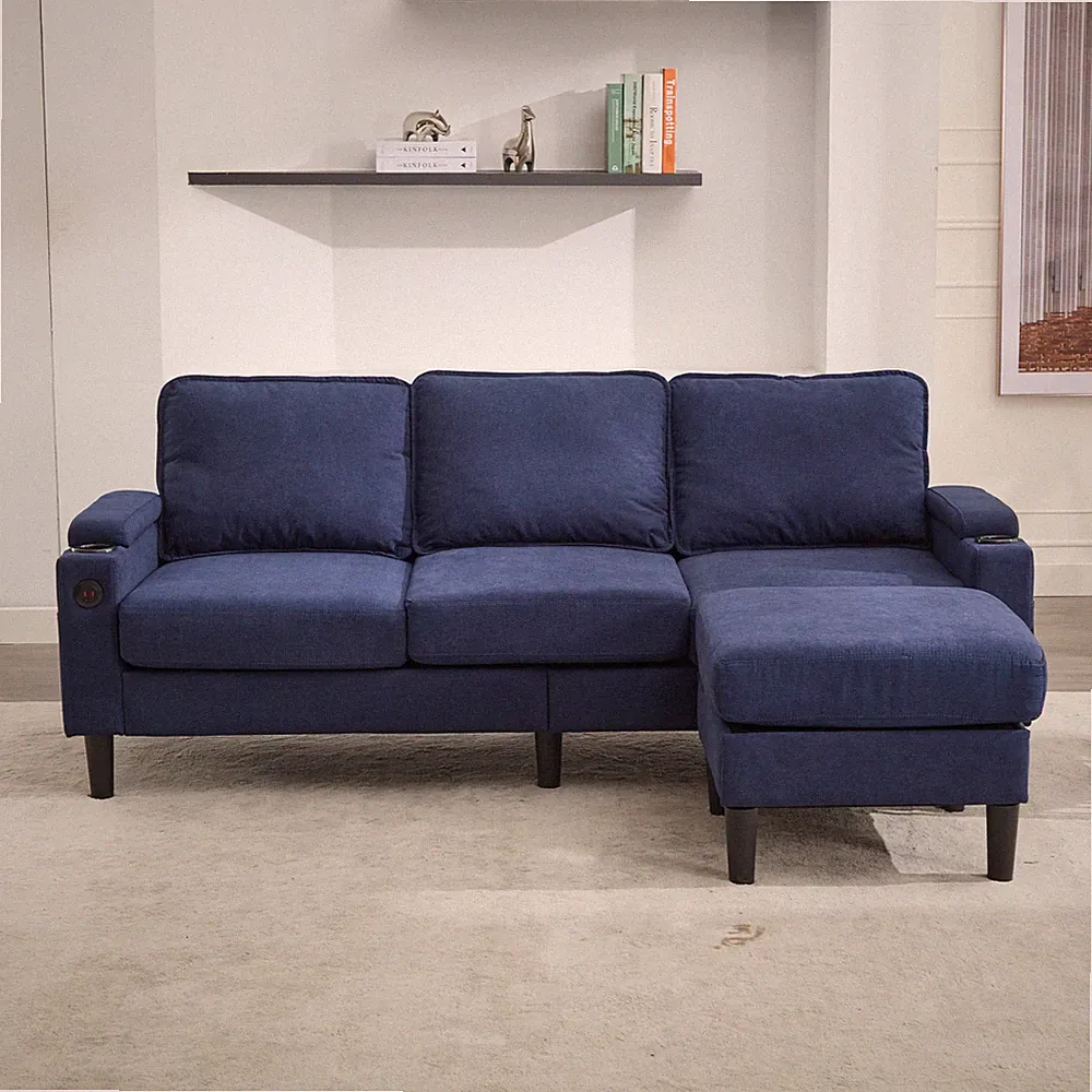 3-Seat Combo Sofa w/ Storage Ottoman,Upholstered Sectional Couch,L Shaped Bench