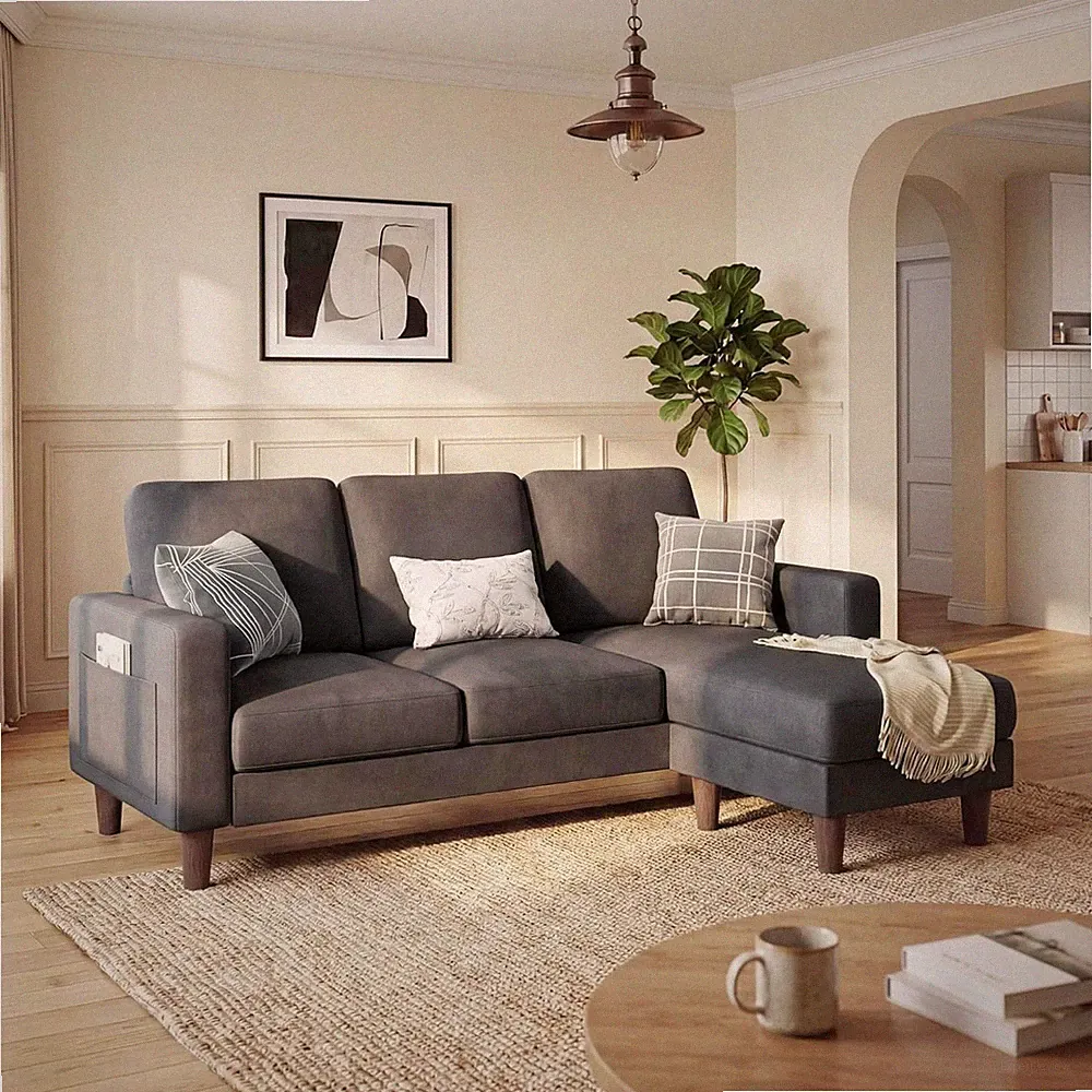 3 Seat Couch L Shape Sofa with Side Storage Pockage, Sectional Couches with Reve