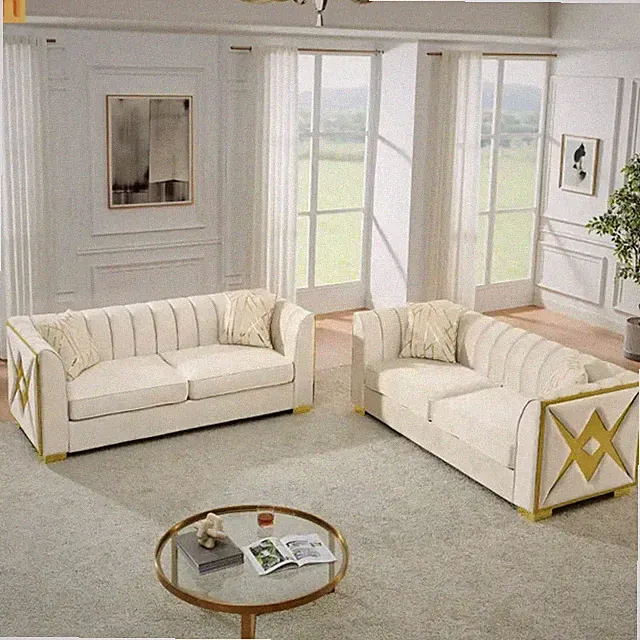 3-Seat Foam Sofa Tufted Beige 81"