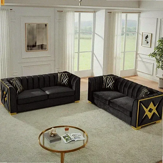 3-Seat Foam Sofa Tufted Black 81"