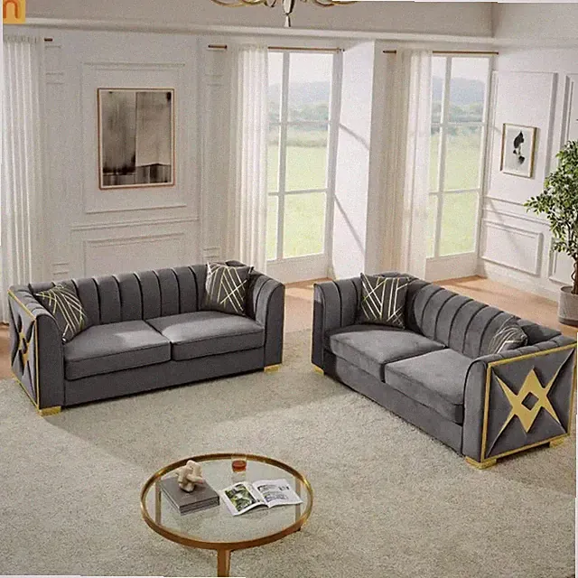 3-Seat Foam Sofa Tufted Gray 81"