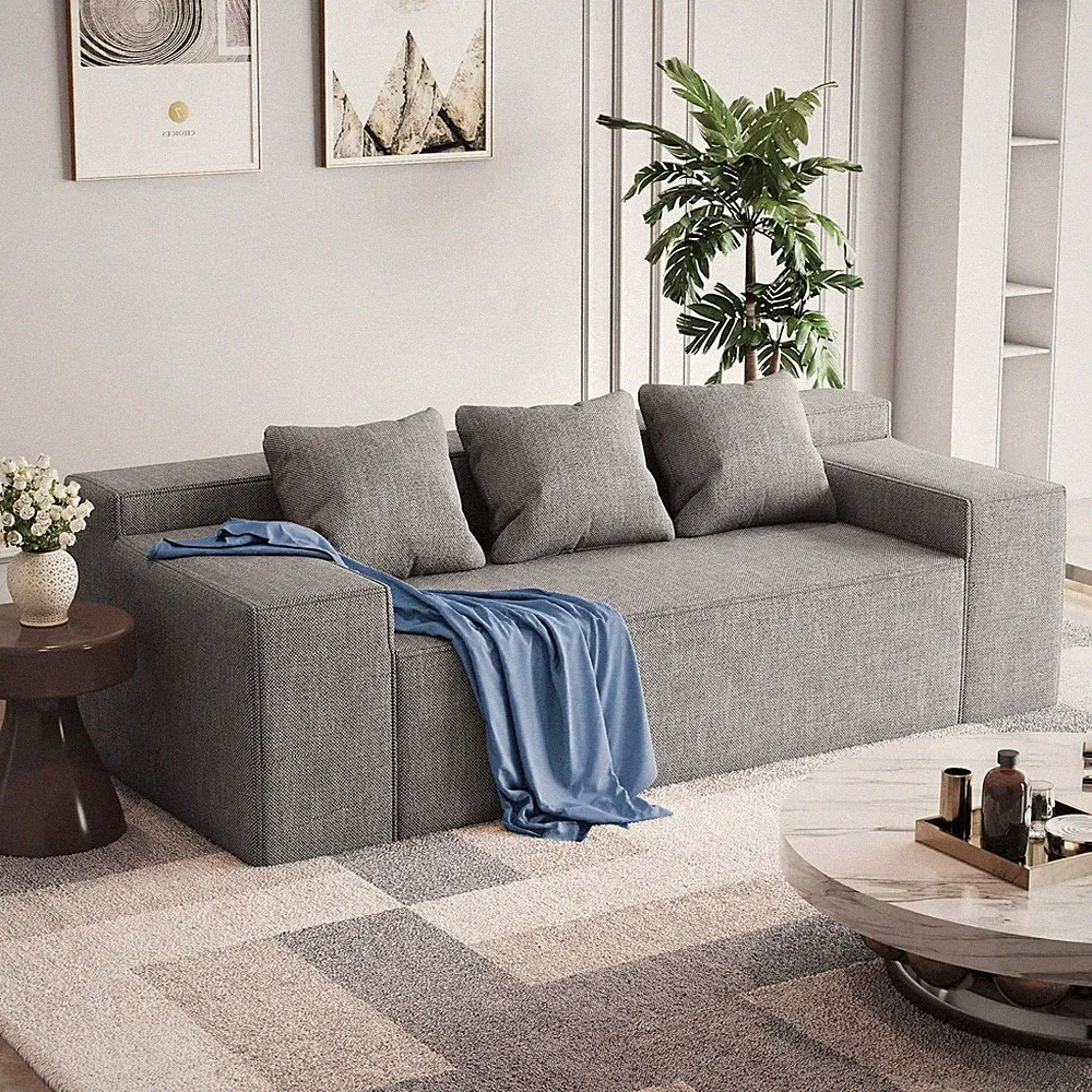 3-Seat Grey Linen Modular Sofa Bed Boxed Couch 76in Pet Friendly No Assembly