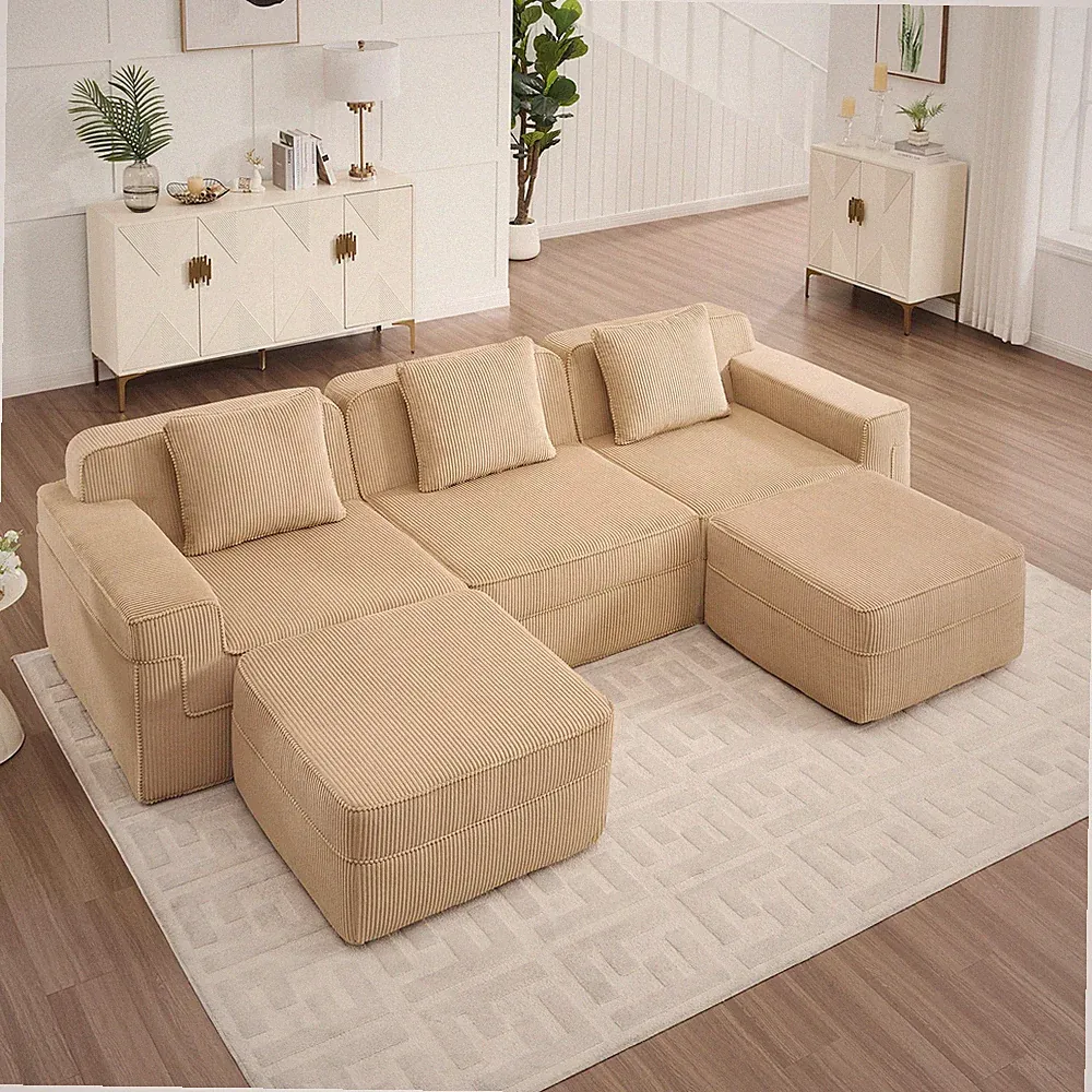 3-Seat L Shape Modular Cloud Sofa Sectional Couch with Pillows