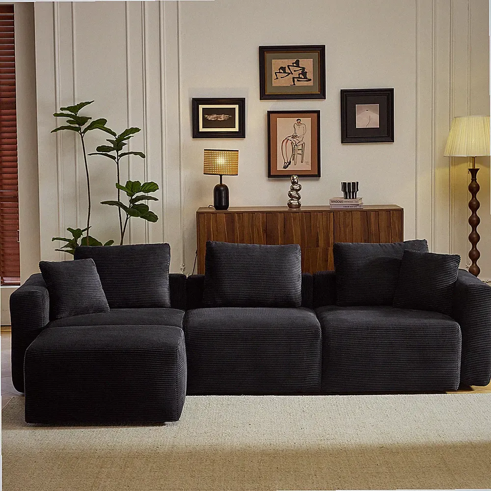 3 Seat L Shape Sectional Sofa W/ Removable Ottoman Chaise Lounge Living Room