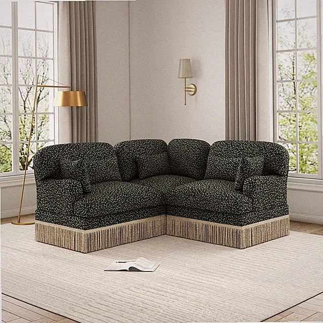 3 Seat L Shaped Sectional Sofa Couch Leopard Print Chenille Modern