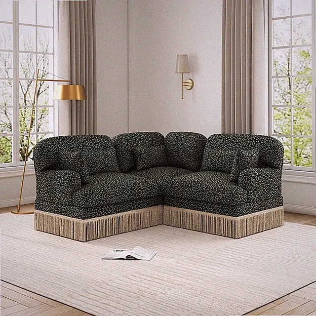3 Seat L Shaped Sectional Sofa High Density Foam Leopard Chenille