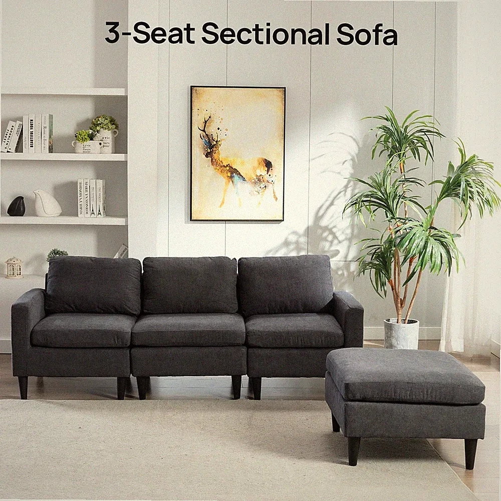 3 Seat Modern Sectional Sofa Couch Sofa Set for Living Room w/ L-Shaped Chaise