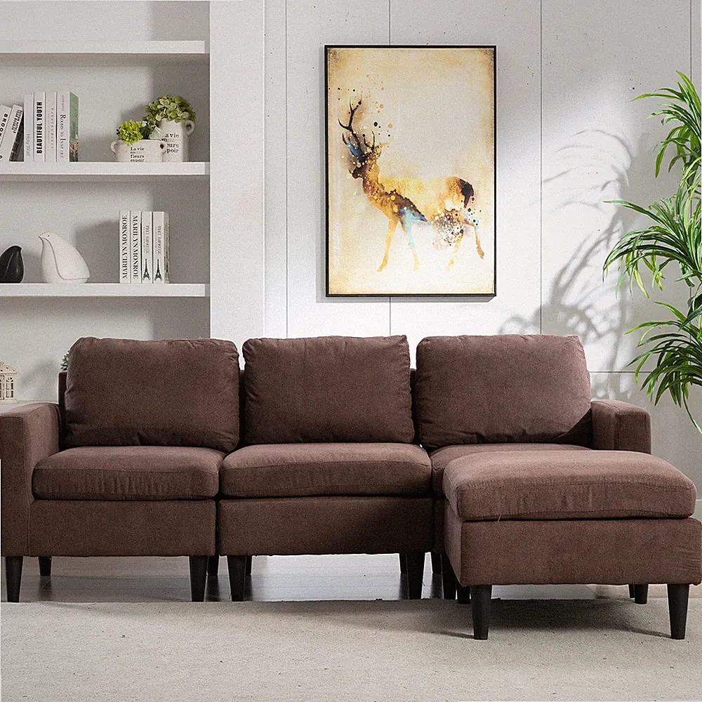 3 Seat Modern Sectional Sofa Couch Sofa Set w/ L-Shaped Chaise for Living Room