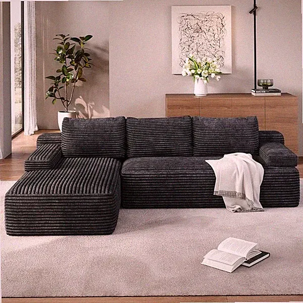 3-Seat Modular Sectional Sofa Anti-scratch No Assembly w/ Detachable Pillows