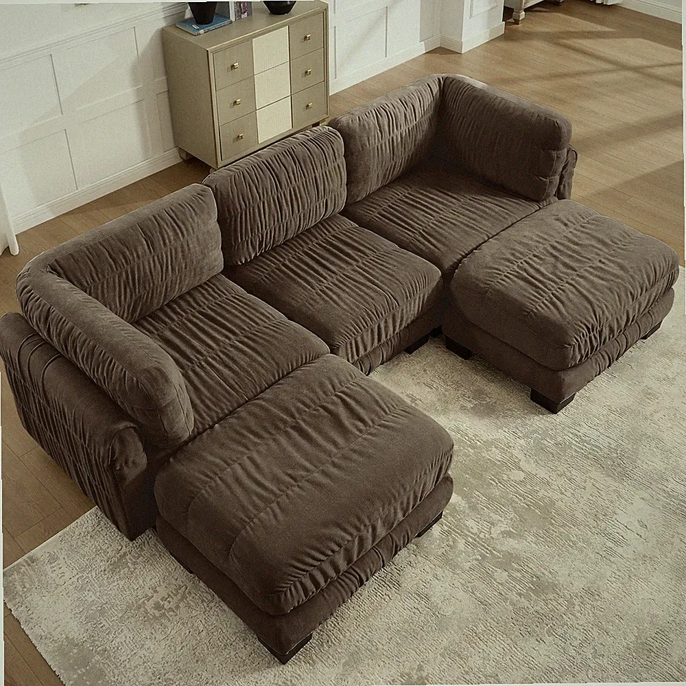 3 Seat Modular Sectional Sofa,Comfy Chenille Cloud Couch with 2 Storage Ottomans