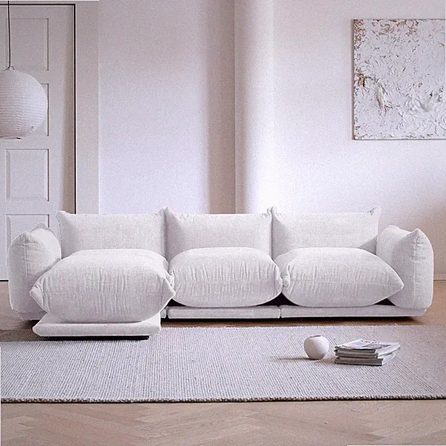 3 Seat + Ottoman Urban Modular Sofa in Beige/Green/Orange Upholstery