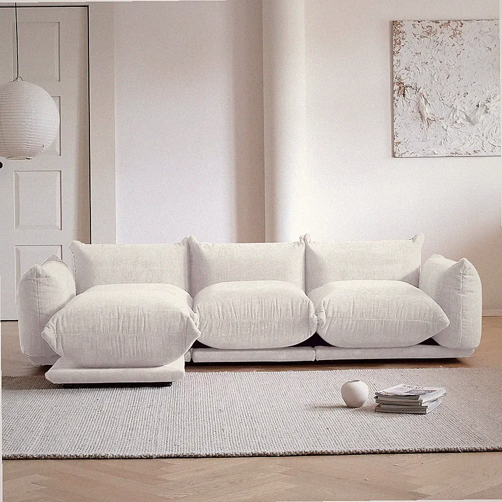3 Seat + Ottoman Urban Modular Sofa in Beige/Green/Orange Upholstery