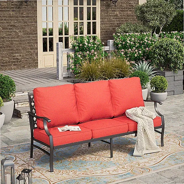 3-Seat Outdoor Furniture Sofa Patio Sofa Chair w/ Thick Cushion for Balcony Red