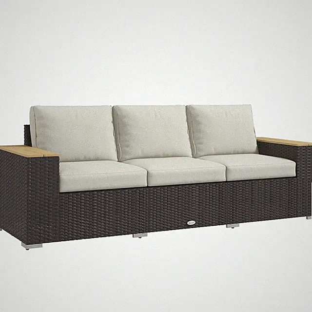 3-Seat Outdoor Sofa, Wicker Patio Couch, Wide Deep Seat, Beige