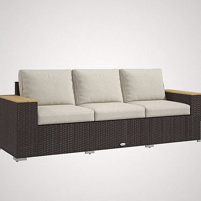 3-Seat Outdoor Sofa, Wicker Patio Couch, Wide Deep Seat, Beige