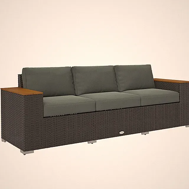 3-Seat Outdoor Sofa, Wicker Patio Couch, Wide Deep Seat, Dark Gray