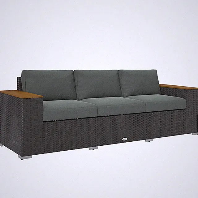 3-Seat Outdoor Sofa, Wicker Patio Couch, Wide Deep Seat, Dark Gray
