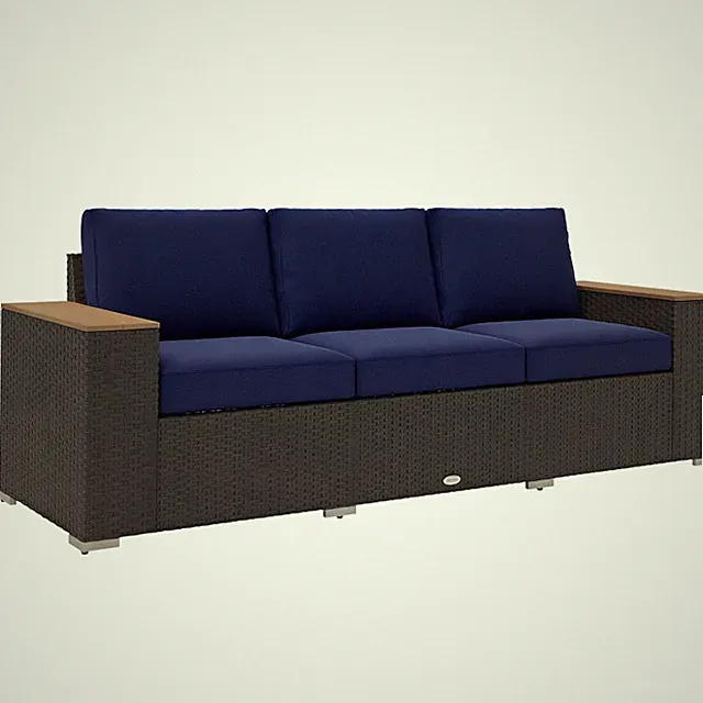 3-Seat Outdoor Sofa, Wicker Patio Couch, Wide Deep Seat, Navy Blue
