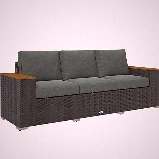 3-Seat Outdoor Sofa, Wicker Patio Sofa, Wide Deep Seats, 4" Cushions, Dark Gray