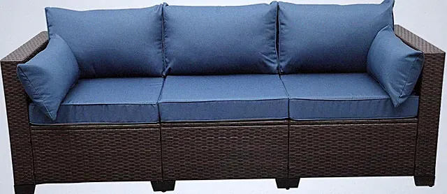 3-Seat Patio Wicker Sofa, Outdoor Rattan Couch Furniture Steel Frame with Furnit