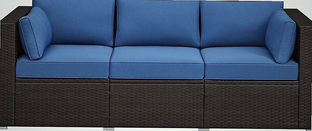 3-Seat Patio Wicker Sofa Outdoor Rattan Couch with Cushions & Throw Pillows
