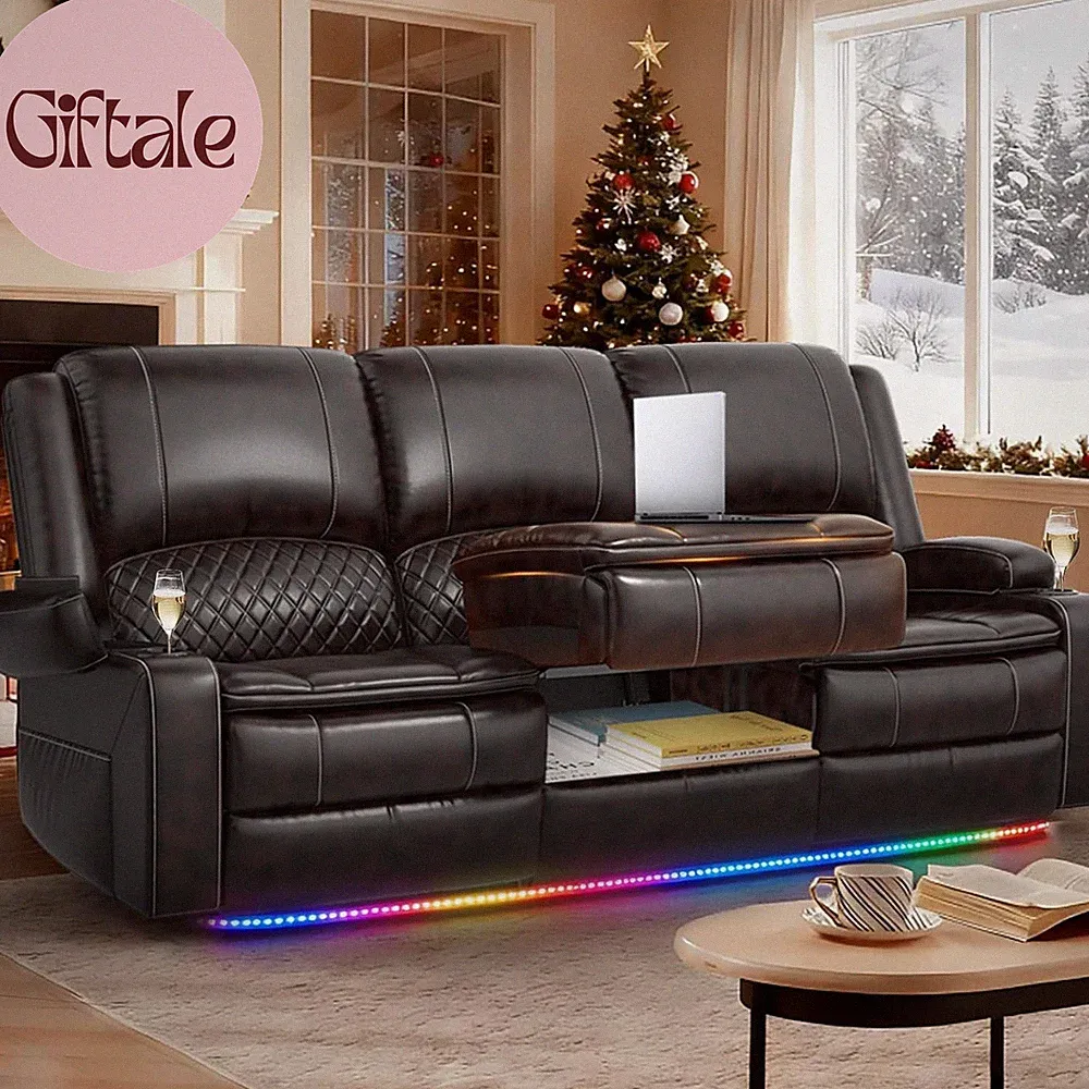 3 Seat Recliner Sofa Home Theater Seating with USB Cup Holders Storage