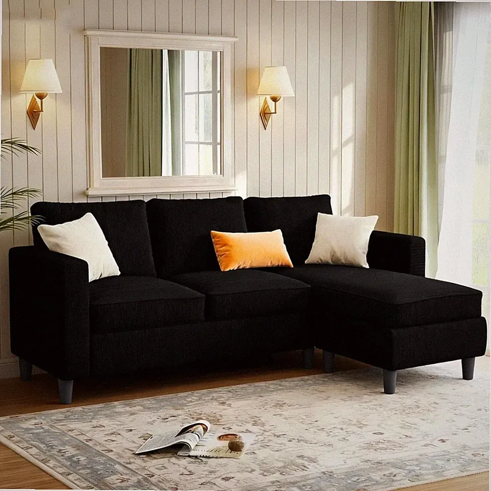 3-Seat Reversible L-Shaped Sectional Sofa with Convertible Ottoman, Modern Uphol