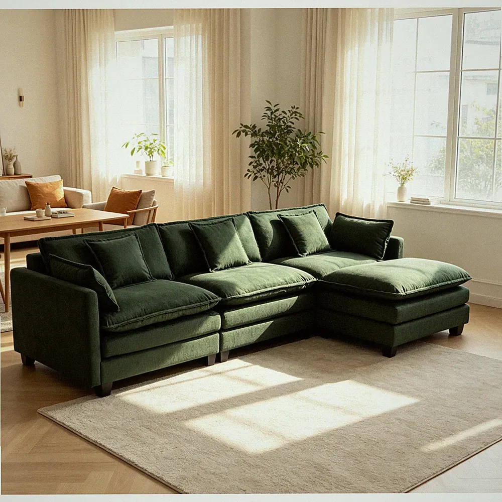 3-Seat Sectional Sofa with Ottoman 113.77" Chenille Antique Green