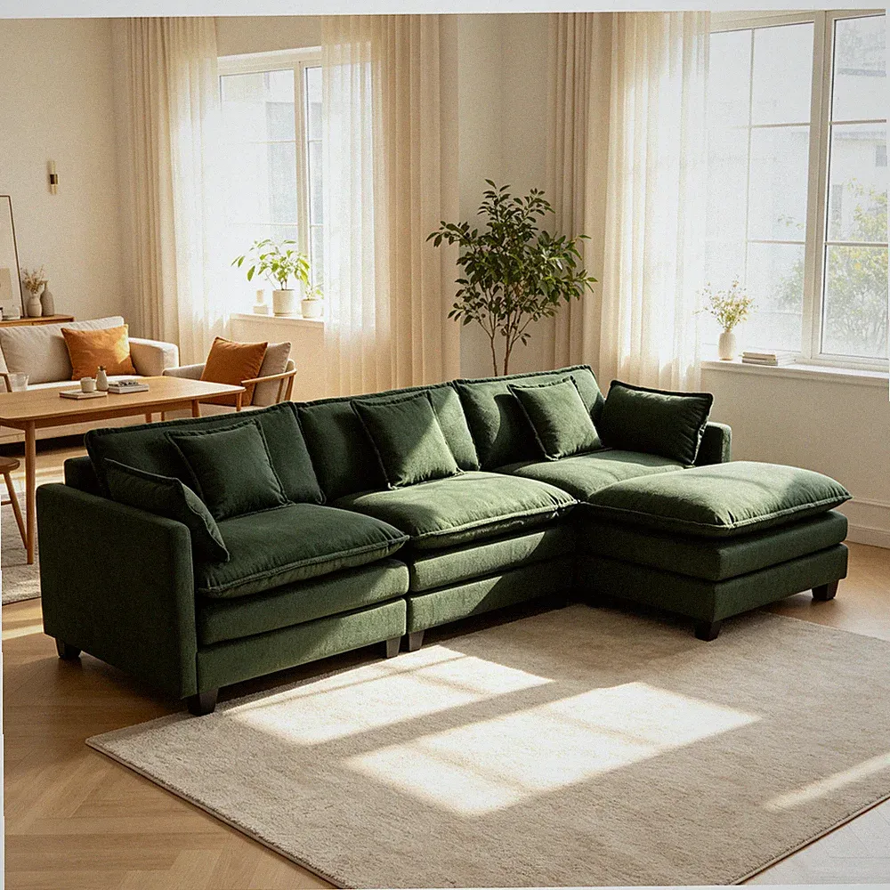 3-Seat Sectional Sofa with Ottoman & Chaise Lounge, 113.77" L