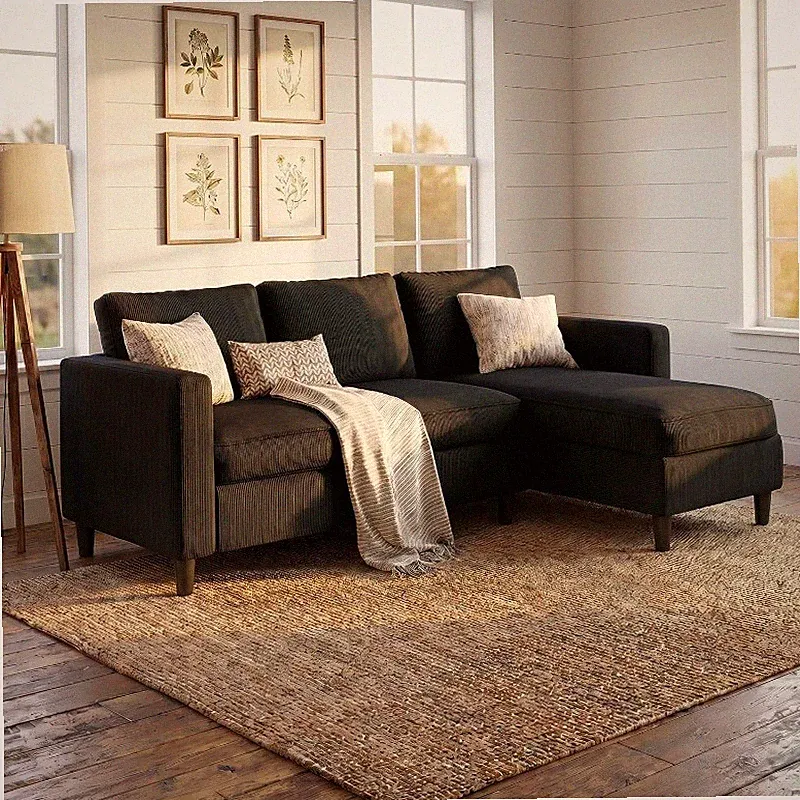 3-Seat Small Couch L-Shaped Sectional Sofa Couches with Reversible Ottoma