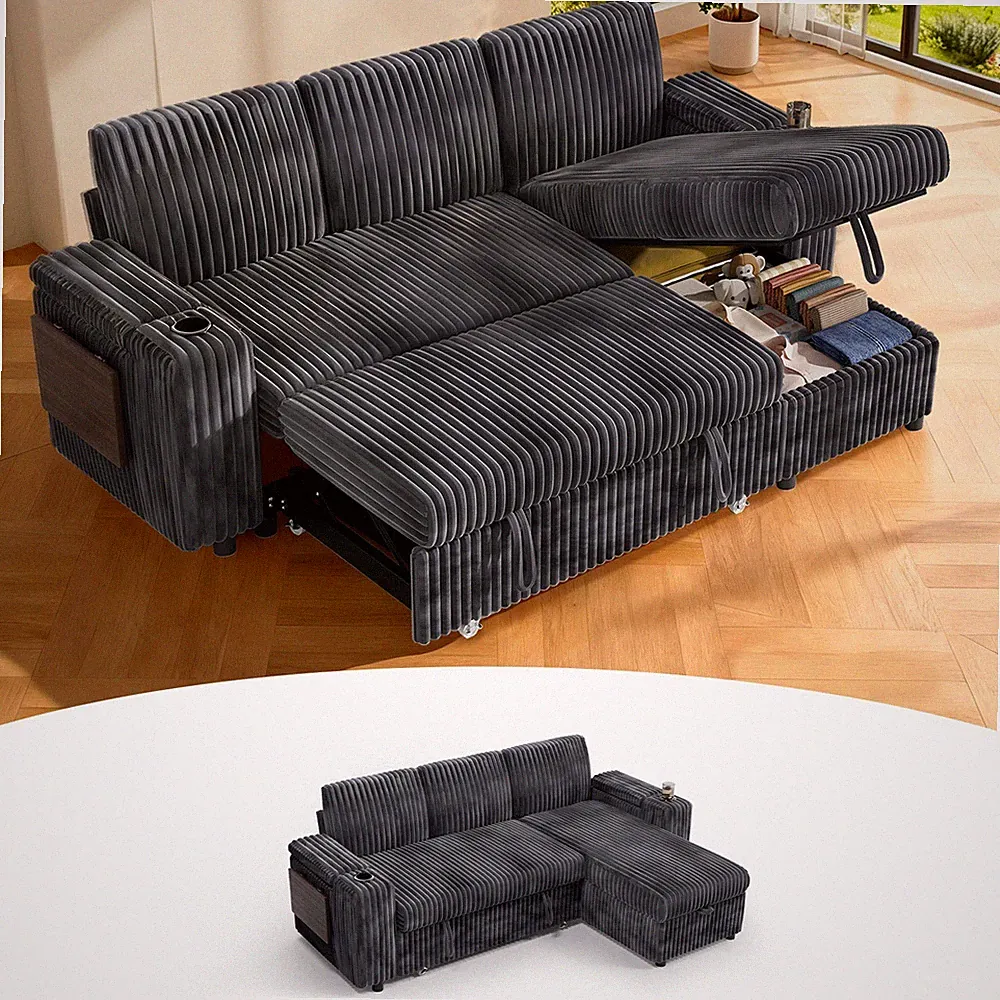 3-Seat Sofa bed Folding Convertible Sleeper Sofa Couch with Large Storage Space