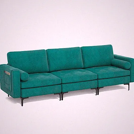 3-Seat Sofa Sectional with Side Storage Pocket and Metal Leg-Pink